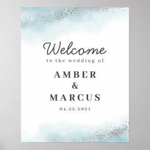 Baby Blue Cloud Silver Wedding Welcome Sign