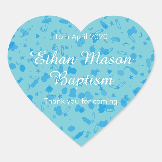 Baby Blue Confetti Baptism Christening Favour Heart Sticker (Front)