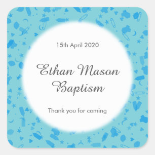 Baby Blue Confetti Baptism Christening Favour Square Sticker