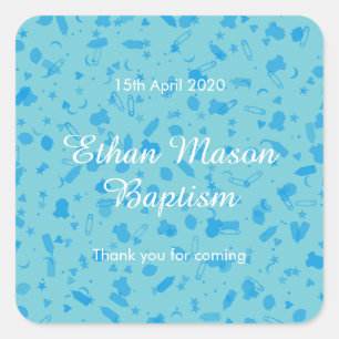 Baby Blue Confetti Baptism Christening Favour Square Sticker