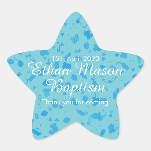 Baby Blue Confetti Baptism Christening Favour Star Sticker (Front)