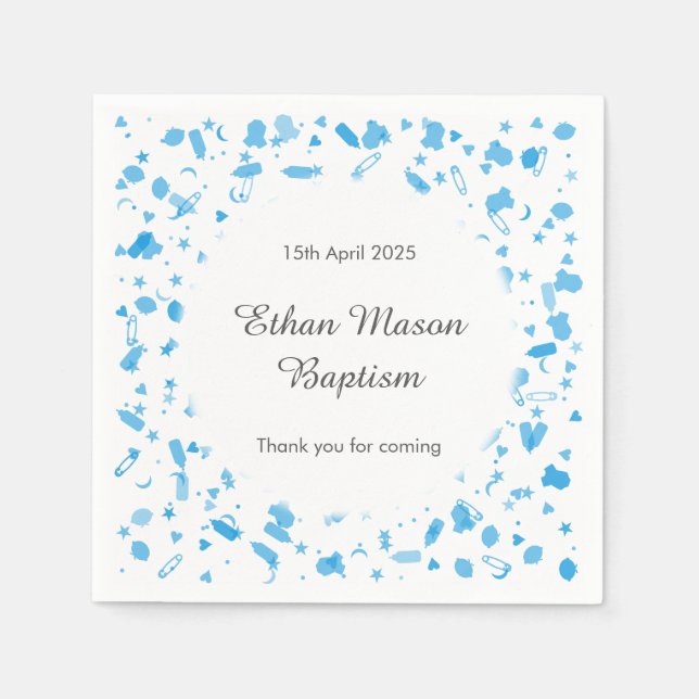 Baby Blue Confetti Baptism Christening Napkin (Front)