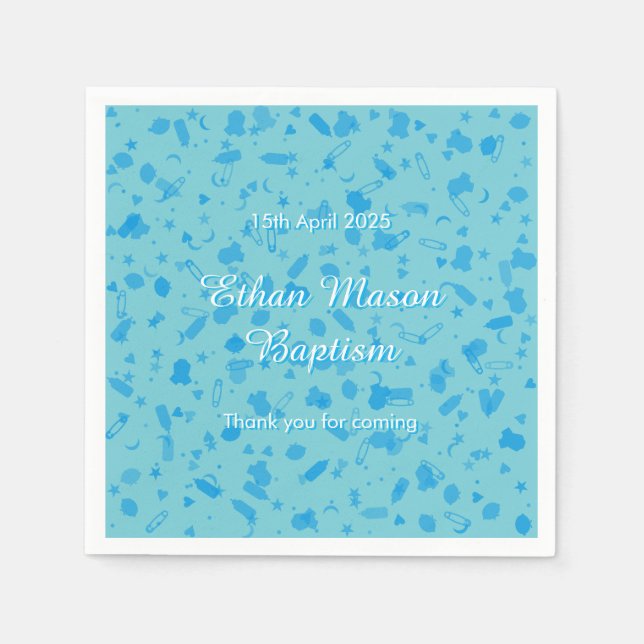 Baby Blue Confetti Baptism Christening Napkin (Front)