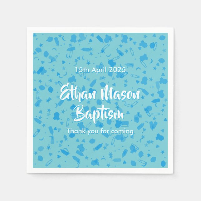 Baby Blue Confetti Baptism Christening Napkin (Front)