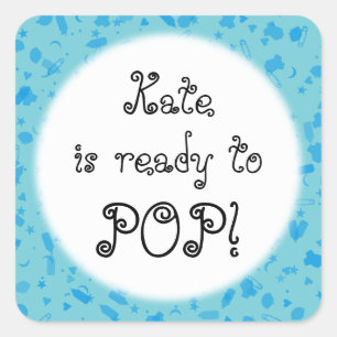 Baby Blue Confetti Ready to POP! Baby Shower Square Sticker