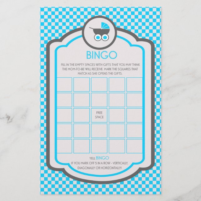 Baby Blue Cradle Baby Shower Bingo Game Flyer (Front)