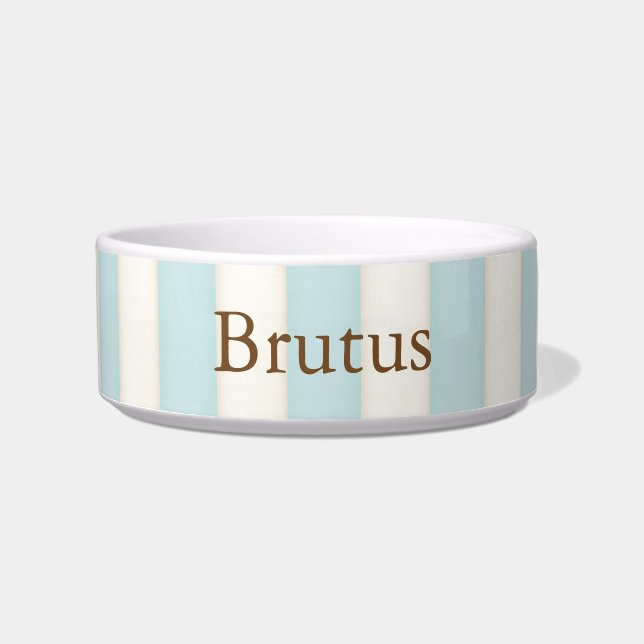 Baby Blue & Cream Stripes Personalised Cat or Dog Bowl (Front)