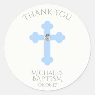 Baby Blue Cross Baptism/Christening Boy Thank You Classic Round Sticker