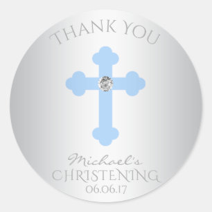 Baby Blue Cross Baptism/Christening Boy Thank You Classic Round Sticker