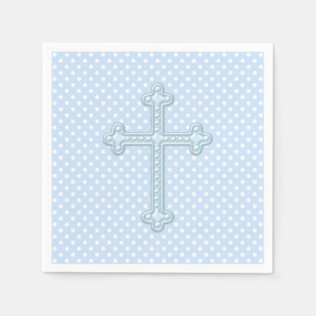 Baby Blue Cross Christening Napkin (Front)