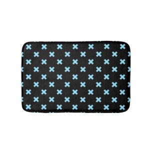 Baby blue cross stitches on black bath mat