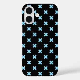 Baby blue cross stitches on black iPhone 16 case