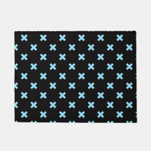 Baby blue cross stitches on black doormat