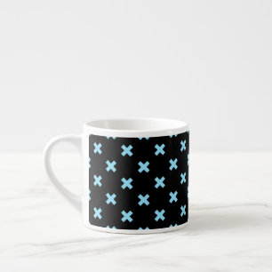 Baby blue cross stitches on black espresso cup