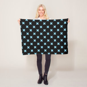 Baby blue cross stitches on black fleece blanket