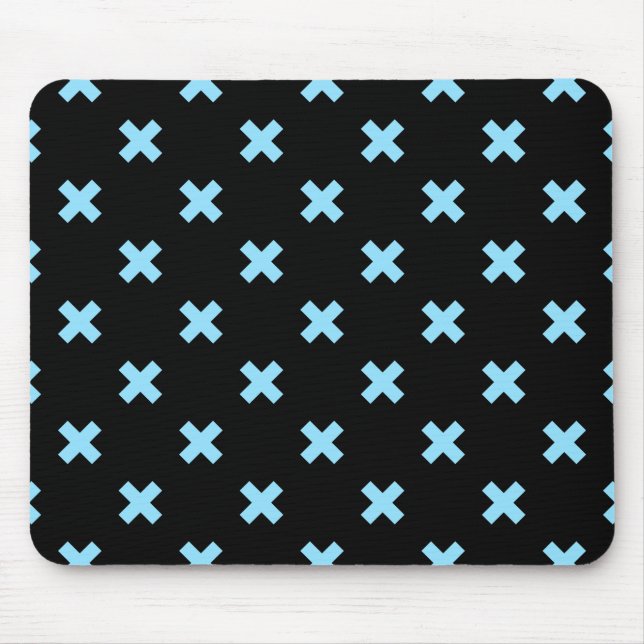 Baby blue cross stitches on black mouse mat (Front)