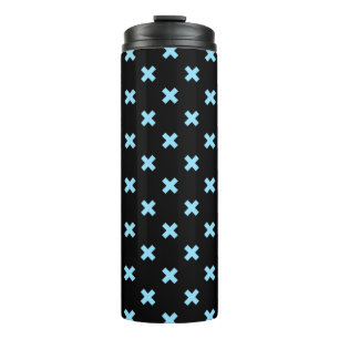 Baby blue cross stitches on black thermal tumbler
