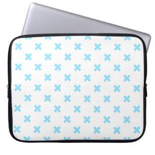 Baby blue cross stitches on white laptop sleeve