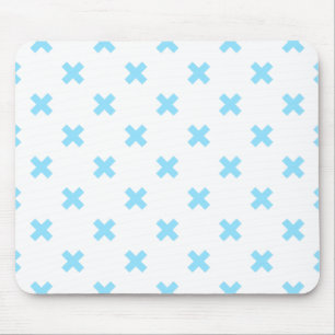 Baby blue cross stitches on white mouse mat
