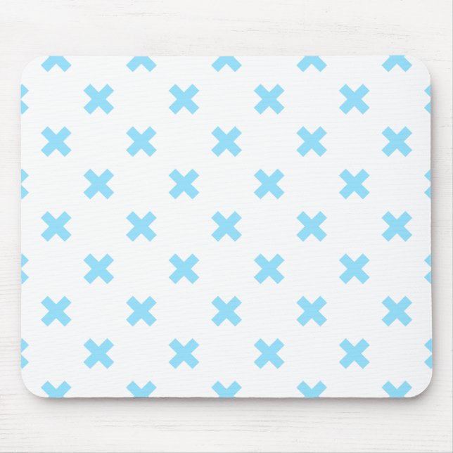 Baby blue cross stitches on white mouse mat (Front)