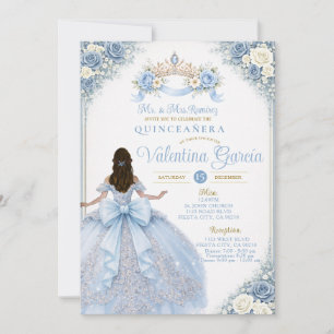 Baby Blue Crown Gold Quinceañera Invitation 