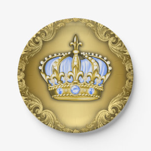 Baby Blue Crown Royal Baby Shower Paper Plate