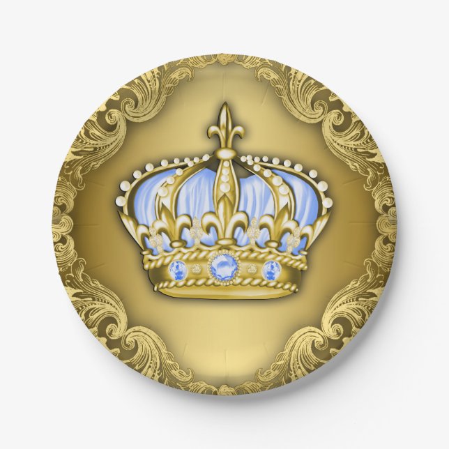 Baby Blue Crown Royal Baby Shower Paper Plate (Front)