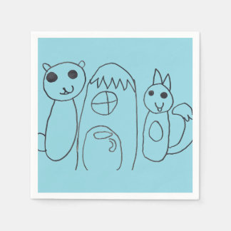 Baby Blue Cute Animals Kids Birthday Napkin