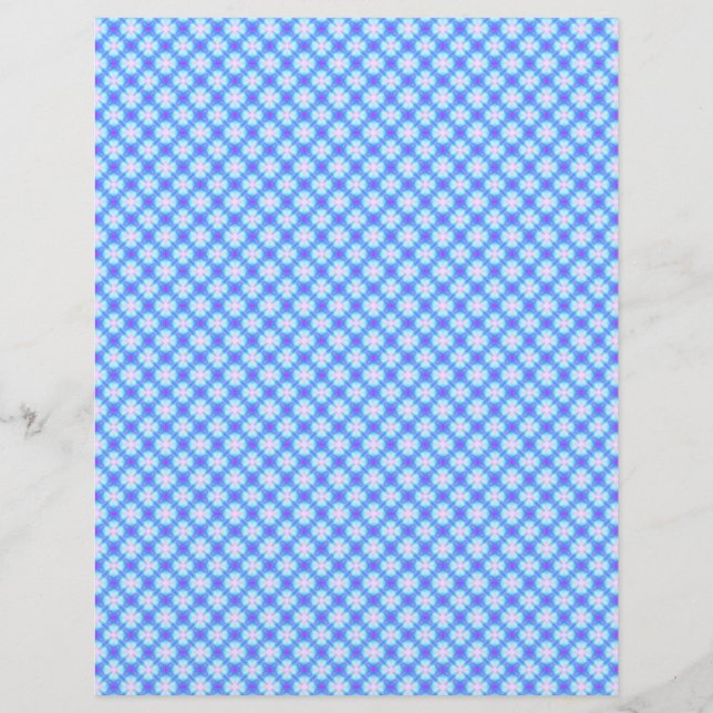 Baby Blue Daisy Plaid Scrapbook Craft Paper Pages (Front)