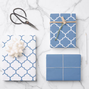 Baby Blue Damask Moroccan Pattern Wrapping Paper Sheet