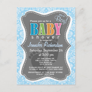 Baby Blue Damask Pattern Postcard