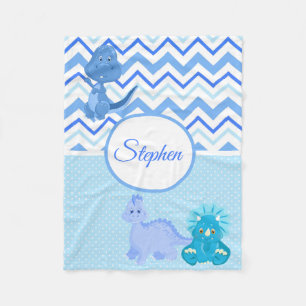 Baby Blue Dinosaur Chevron Personalised Fleece Blanket
