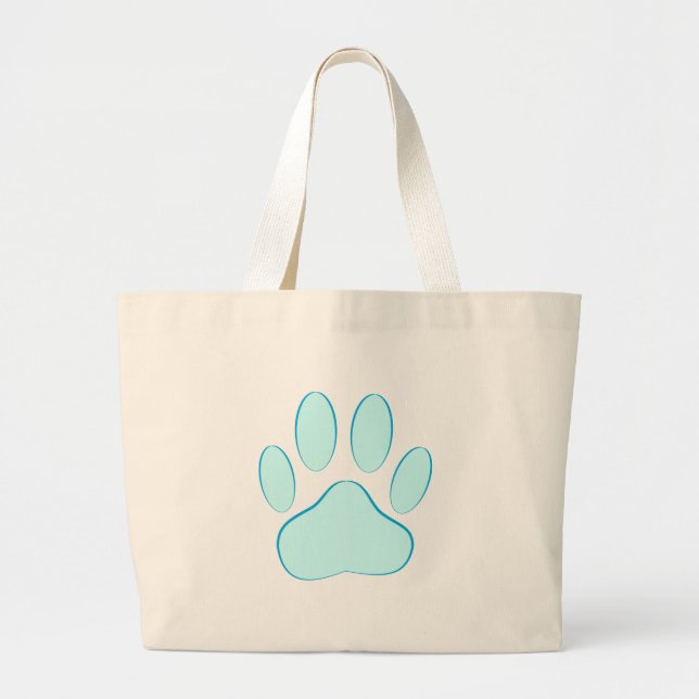 Baby Blue Dog Pawprint Large Tote Bag (Front)