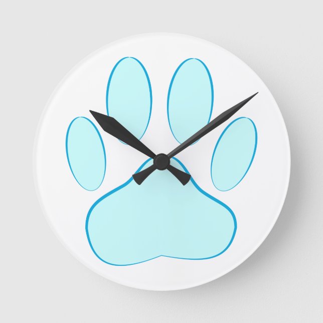 Baby Blue Dog Pawprint Round Clock (Front)