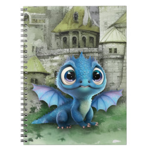 Baby Blue Dragon And Fantasy Mediaeval Castle Notebook