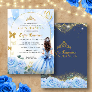 Baby Blue Dress Princess Glitter Quinceañera Invitation