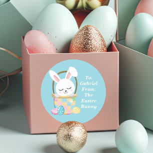 Baby Blue Easter Bunny Cute Custom Children's Classic Round Sticker