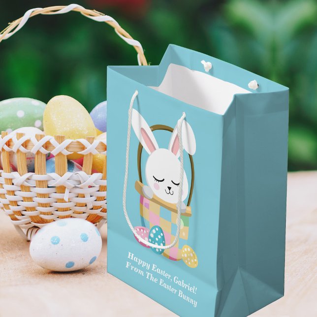Baby Blue Easter Bunny Cute Custom Children's Medium Gift Bag (Creator Uploaded)