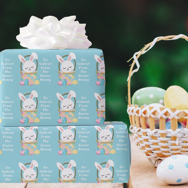 Baby Blue Easter Bunny Cute Custom Children's Wrapping Paper (Creator Uploaded)
