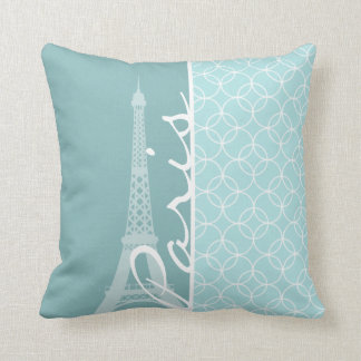 Baby Blue Eiffel Tower; Paris Cushion