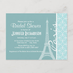Baby Blue Eiffel Tower; Paris Invitation Postcard