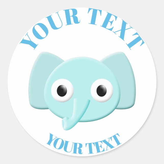 Baby Blue Elephant Drawing Classic Round Sticker (Front)