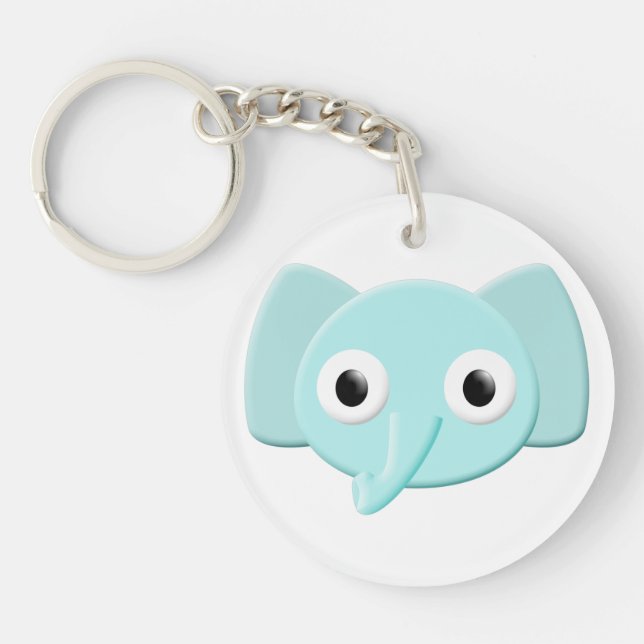 Baby Blue Elephant Drawing Key Ring (Front)