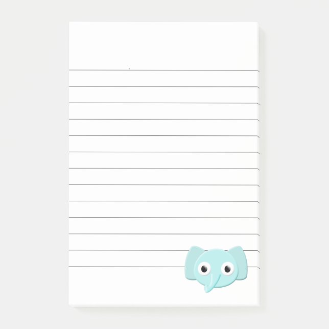 Baby Blue Elephant Drawing Lined Post-it Notes (Front)