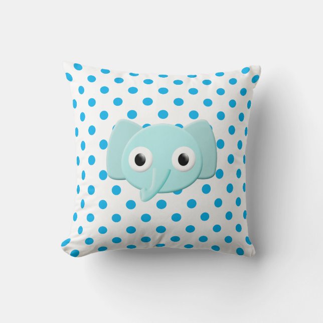 Baby Blue Elephant Polka Dots Cushion (Front)