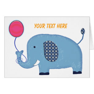 Baby Blue Elephant with Balloon Blank