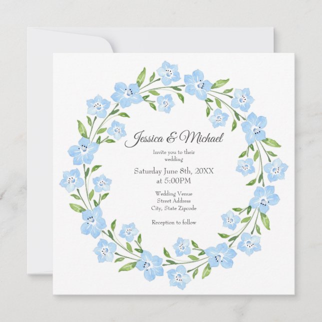 Baby Blue Eyes Watercolor Floral Wreath  Invitation (Front)