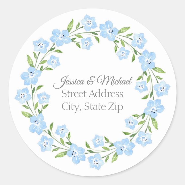 Baby Blue Eyes Watercolor Floral Wreath  Labels (Front)