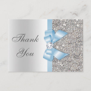 Baby Blue Faux Bow Silver Sequins Thank You