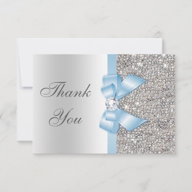 Baby Blue Faux Bow Silver Sequins Thank You (Front)